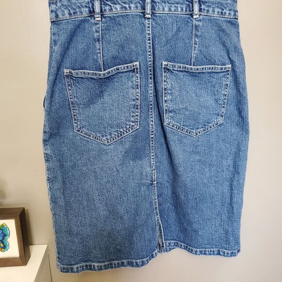 Gap Denim Dress Petite Size 4 Medium Blue Wash V-Neck Button Front Midi - Picture 8 of 12